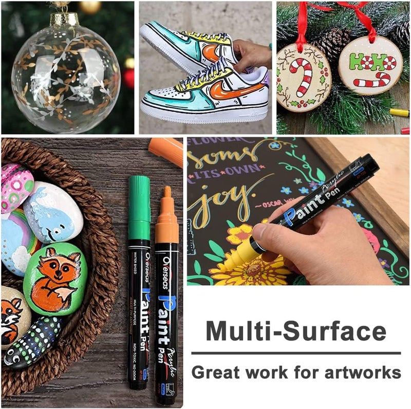 Overseas Orange Paint Pens Paint Markers - Permanent Acrylic Markers 2 Pack, Water Based, Quick Dry, Waterproof Marker Pen for Rock, Wood, Plastic, Metal, Canvas, Glass, Fabric, Mugs. Medium Tip - Image 2